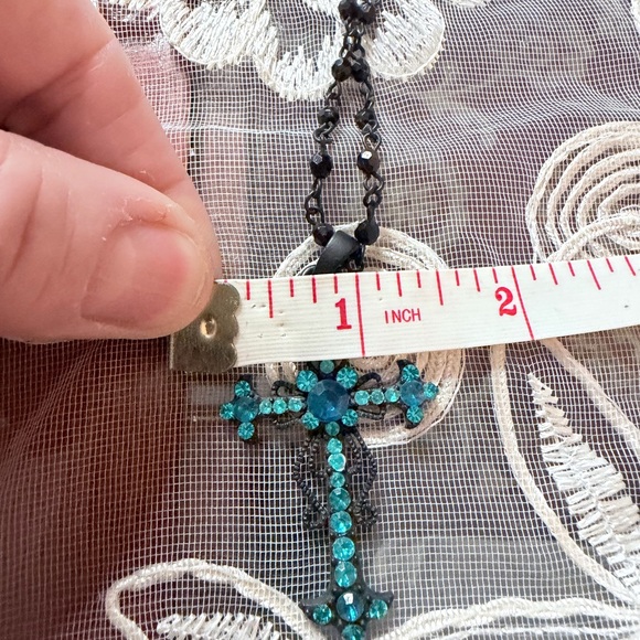 Elegant Black and Blue Cross Pendant Necklace - Picture 8 of 9